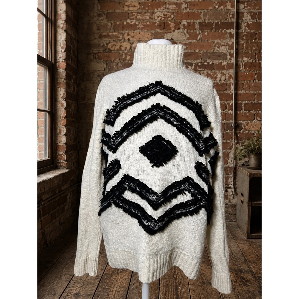 Geometric Turtleneck Sweater Wool Alpaca Blend L‎ Boho Western Tribal Fall Chic